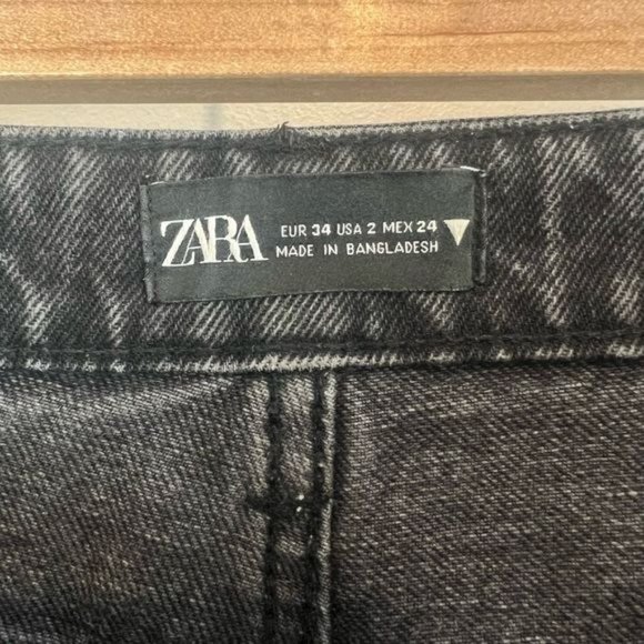Zara Black Faded Distressed Grunge Denim Jean Shorts Pockets Women’s 2 Cut Off - Picture 3 of 11